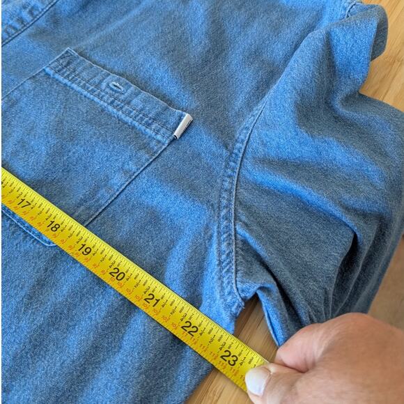 Frank & Oak Clark Blue Denim Relaxed Fit Button Up Long Sleeve Shirt, size L - Picture 6 of 8